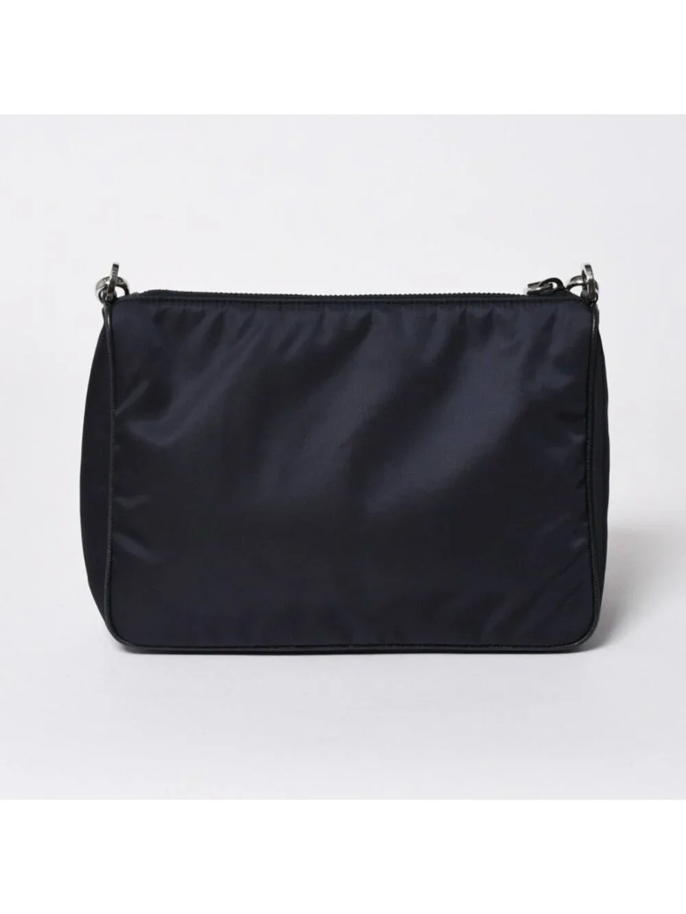Prada Shoulder Bag Triangle Logo Nylon Leather Navy Silver
